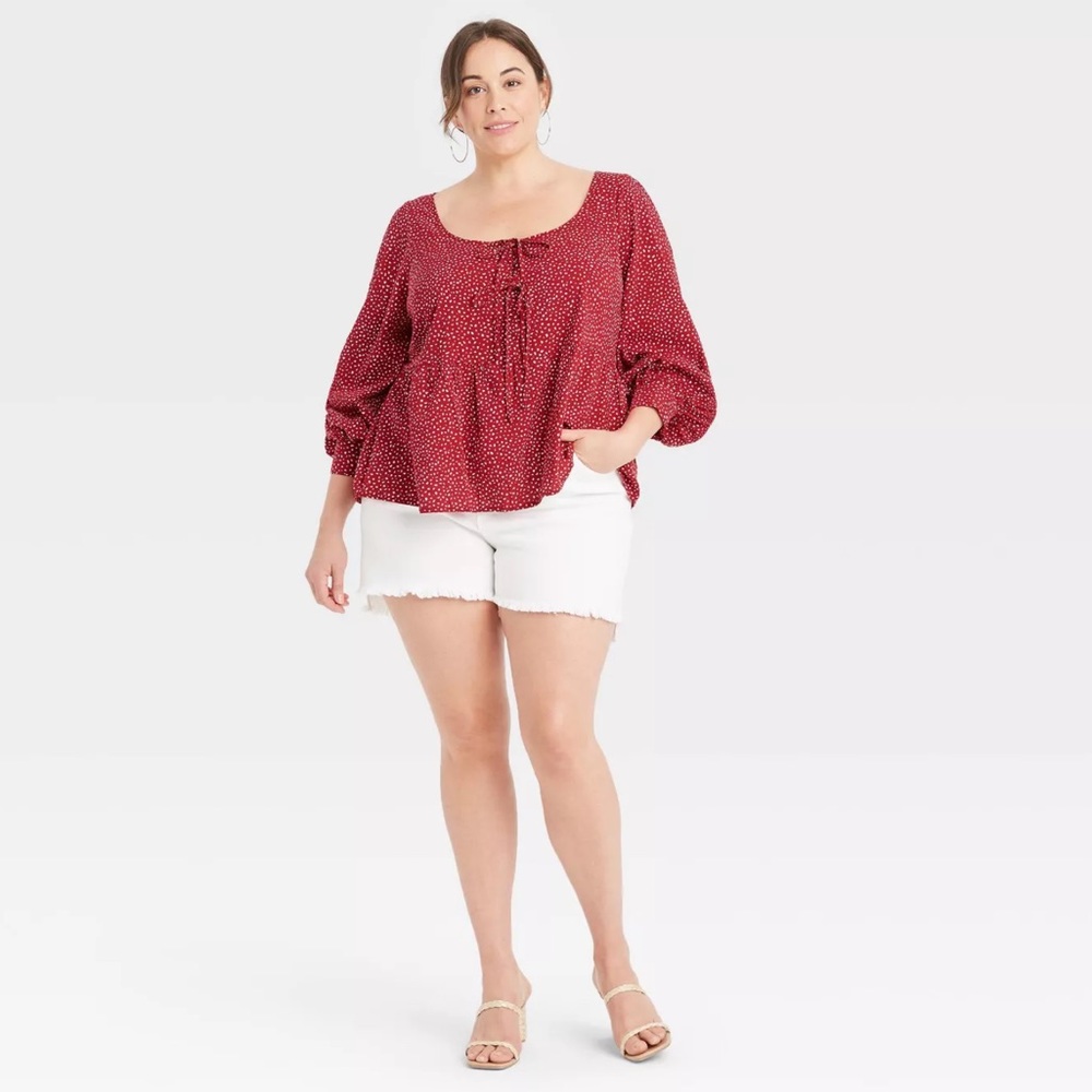 Ava & Viv Women’s Plus Red Long Sleeve Front Tie Blouse 3X NWOT - Picture 2 of 7
